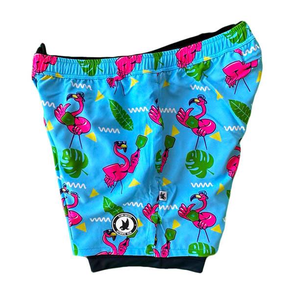 Mens 2-1 Compression Flamingo/Navy liner 7" short