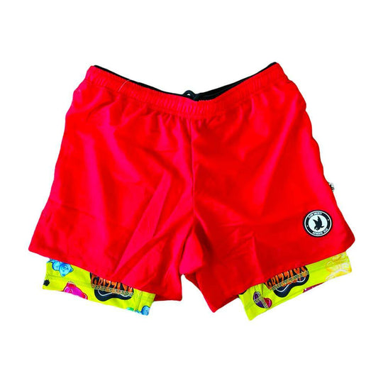 Boys 2-1 Solid Compression Red with Grizzly Paddle Liner Short