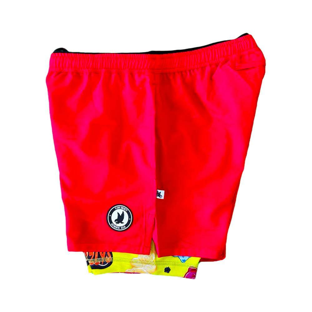 Boys 2-1 Solid Compression Red with Grizzly Paddle Liner Short