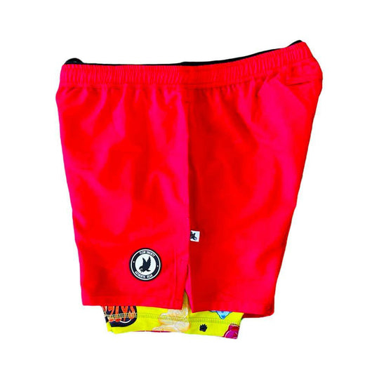 Boys 2-1 Solid Compression Red with Grizzly Paddle Liner Short