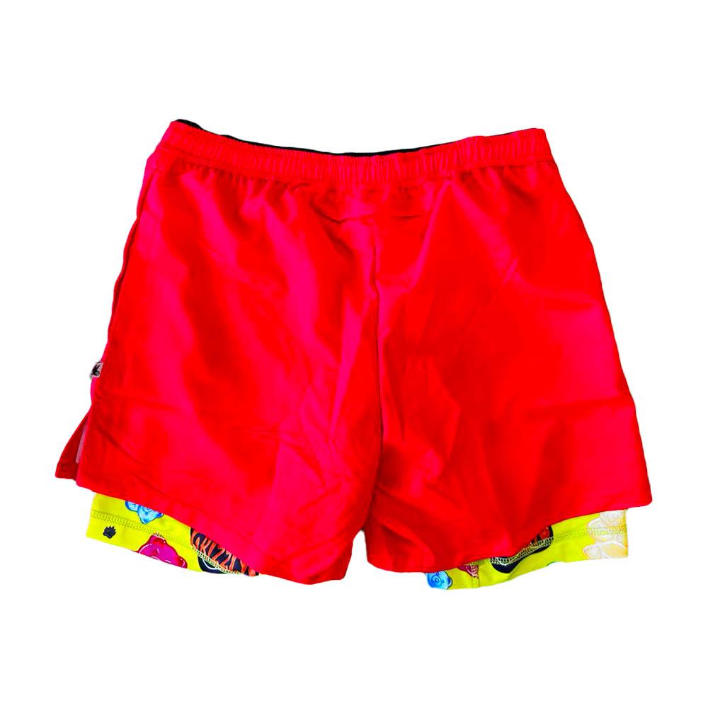 Mens 2-1 Solid Compression Red with Grizzly Paddle Liner 7" Short