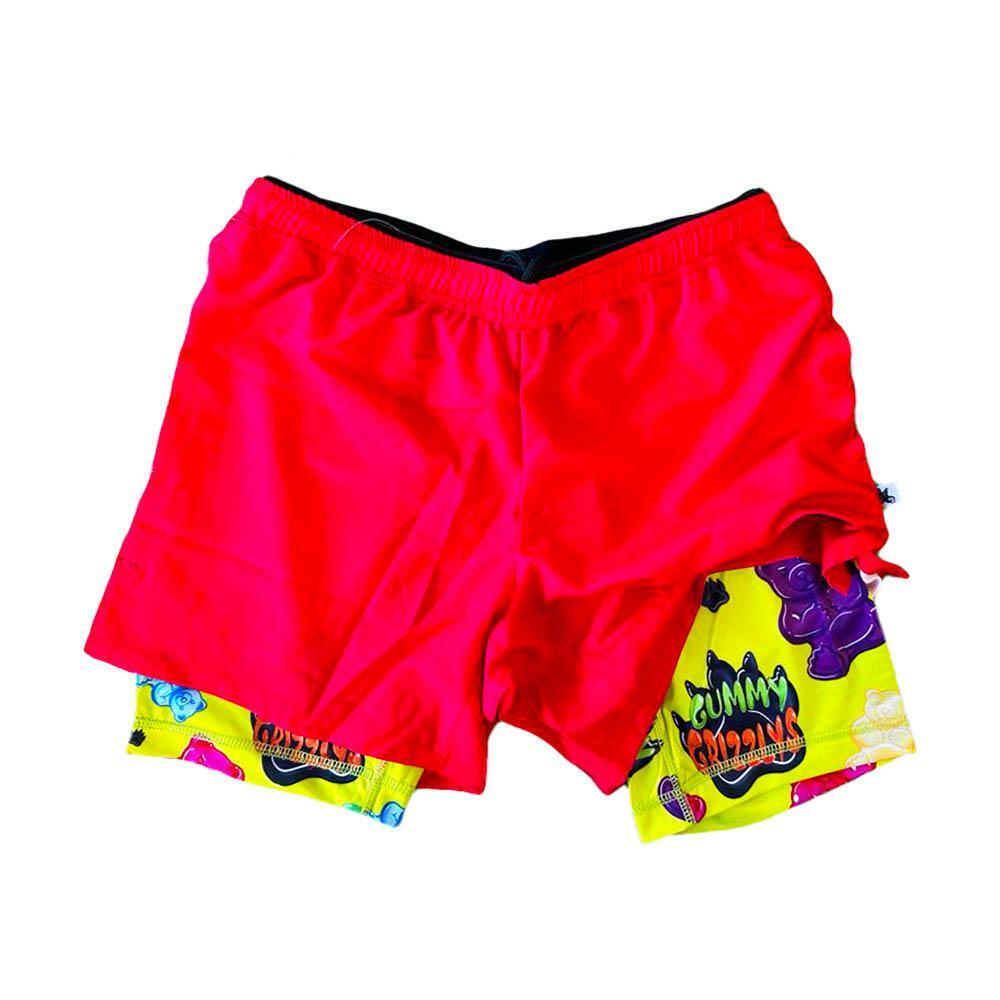 Boys 2-1 Solid Compression Red with Grizzly Paddle Liner Short