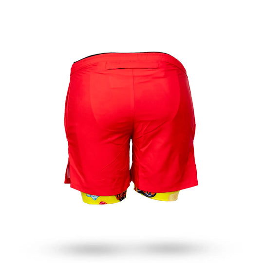 Mens 2-1 Solid Compression Red with Grizzly Paddle Liner 7" Short