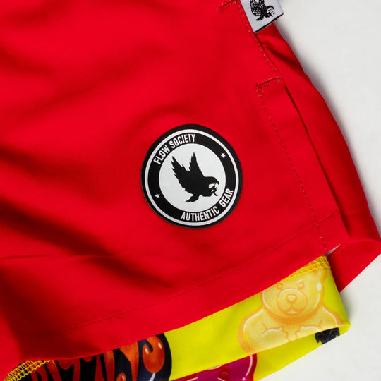 Mens 2-1 Solid Compression Red with Grizzly Paddle Liner 7" Short