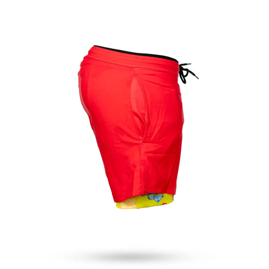 Mens 2-1 Solid Compression Red with Grizzly Paddle Liner 7" Short