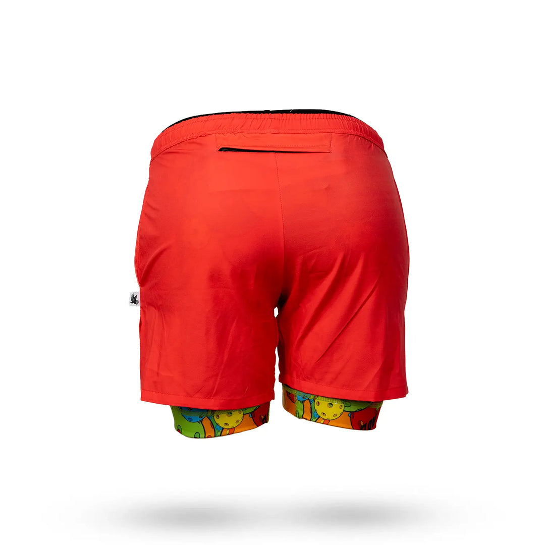 Mens 2-1 Compression Red/Motley Pickleball 7" Shorts