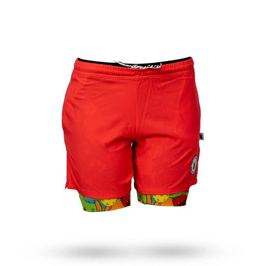 Mens 2-1 Compression Red/Motley Pickleball 7" Shorts