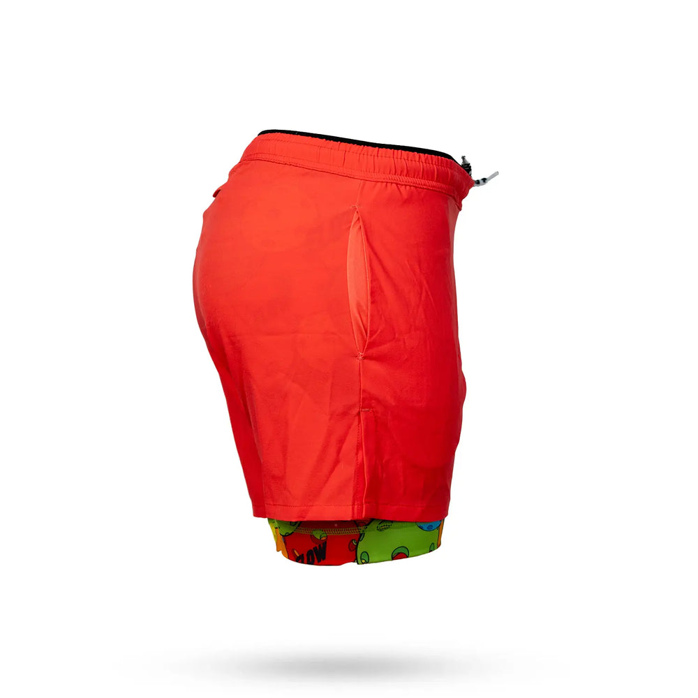 Mens 2-1 Compression Red/Motley Pickleball 7" Shorts