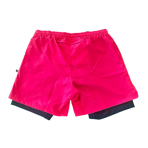 Mens 2-1 Solid Compression Neon Pink with Navy Liner 7" Short