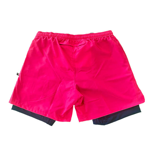 Boys 2-1 Solid Compression Neon Pink with Navy Liner Short