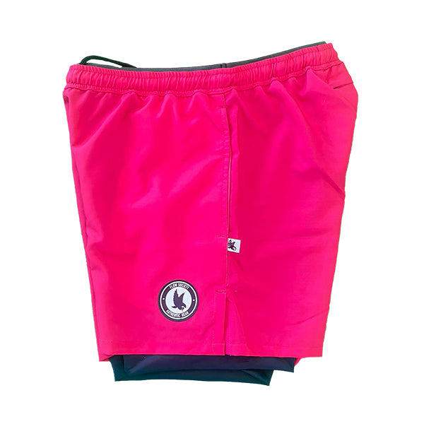Boys 2-1 Solid Compression Neon Pink with Navy Liner Short