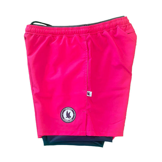 Boys 2-1 Solid Compression Neon Pink with Navy Liner Short