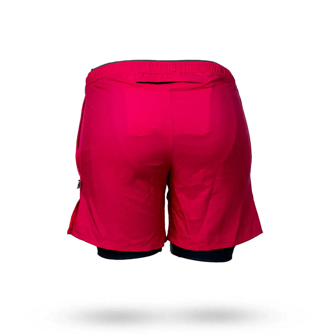 Mens 2-1 Solid Compression Neon Pink with Navy Liner 7" Short