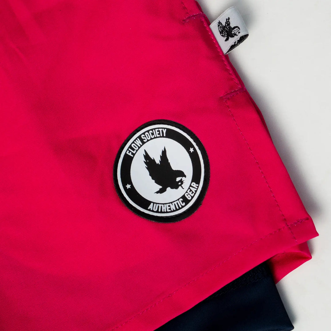 Mens 2-1 Solid Compression Neon Pink with Navy Liner 7" Short