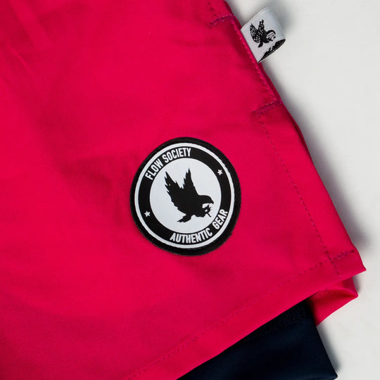 Mens 2-1 Solid Compression Neon Pink with Navy Liner 7" Short