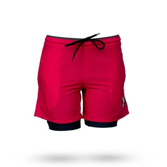 Mens 2-1 Solid Compression Neon Pink with Navy Liner 7" Short