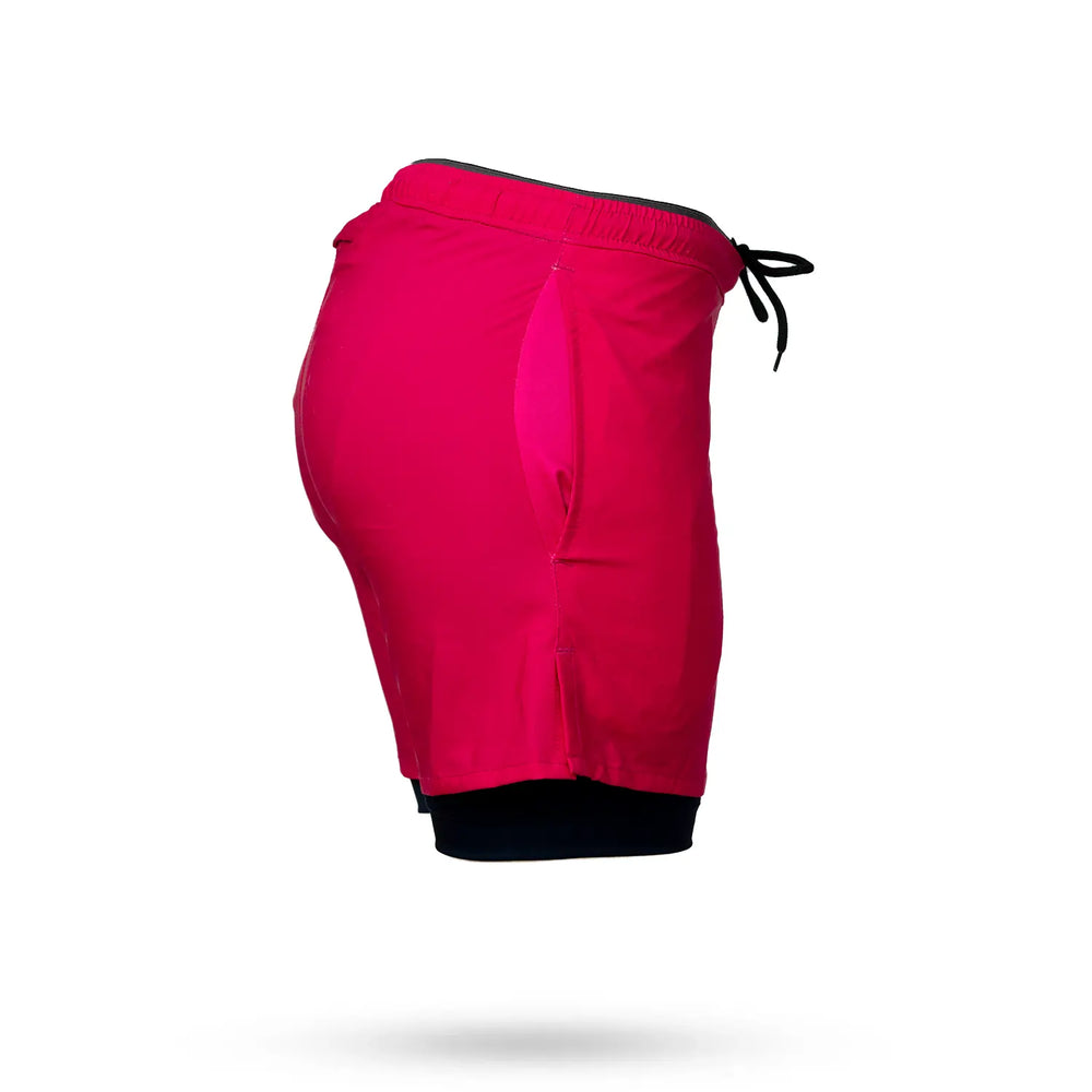 Mens 2-1 Solid Compression Neon Pink with Navy Liner 7" Short