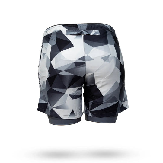 Mens White Diamond Geo 2-1 Compression 7" Short