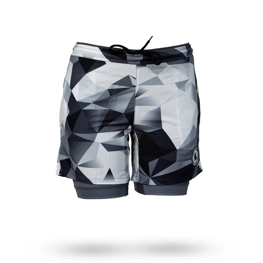 Mens White Diamond Geo 2-1 Compression 7" Short