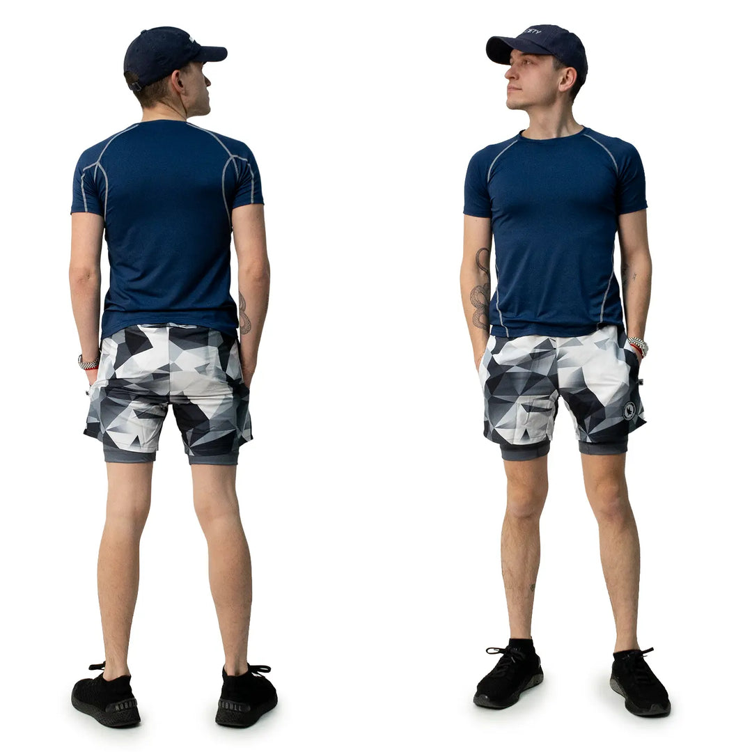 Mens White Diamond Geo 2-1 Compression 7" Short