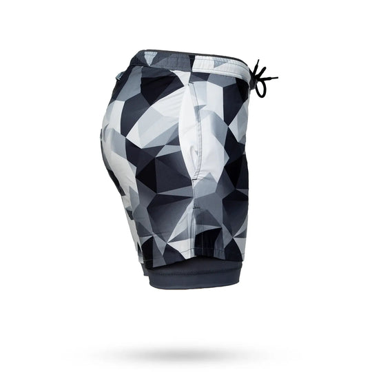 Mens White Diamond Geo 2-1 Compression 7" Short