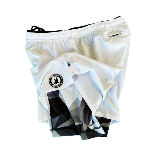 Mens Solid White Diamond Geo 2-1 Compression 7" Short