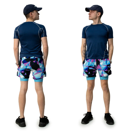 Mens Sky Pastel Diamond Geo 2-1 Compression 7" Short