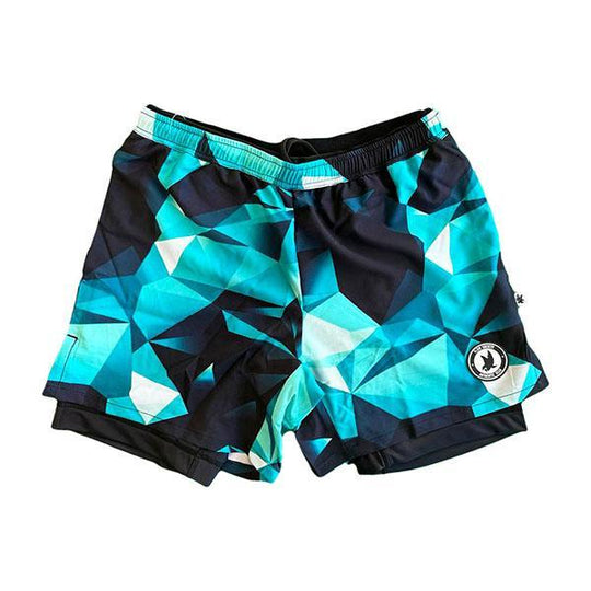 Mens Turquoise Diamond Geo 2-1 Compression 7" Short