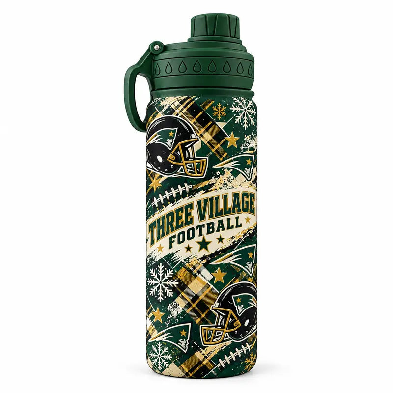 Three Village Patriots Football Holiday 24 oz Stainless Steel Water Bottle