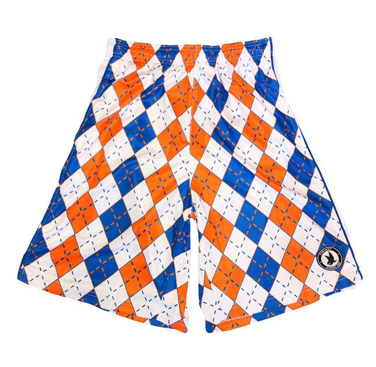 Mens Orange & Blue Argyle Shorts