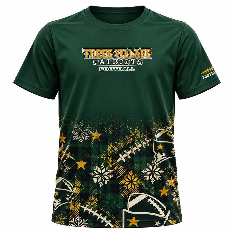 Youth & Adult Three Village Patriots Football Holiday Tee Shirt