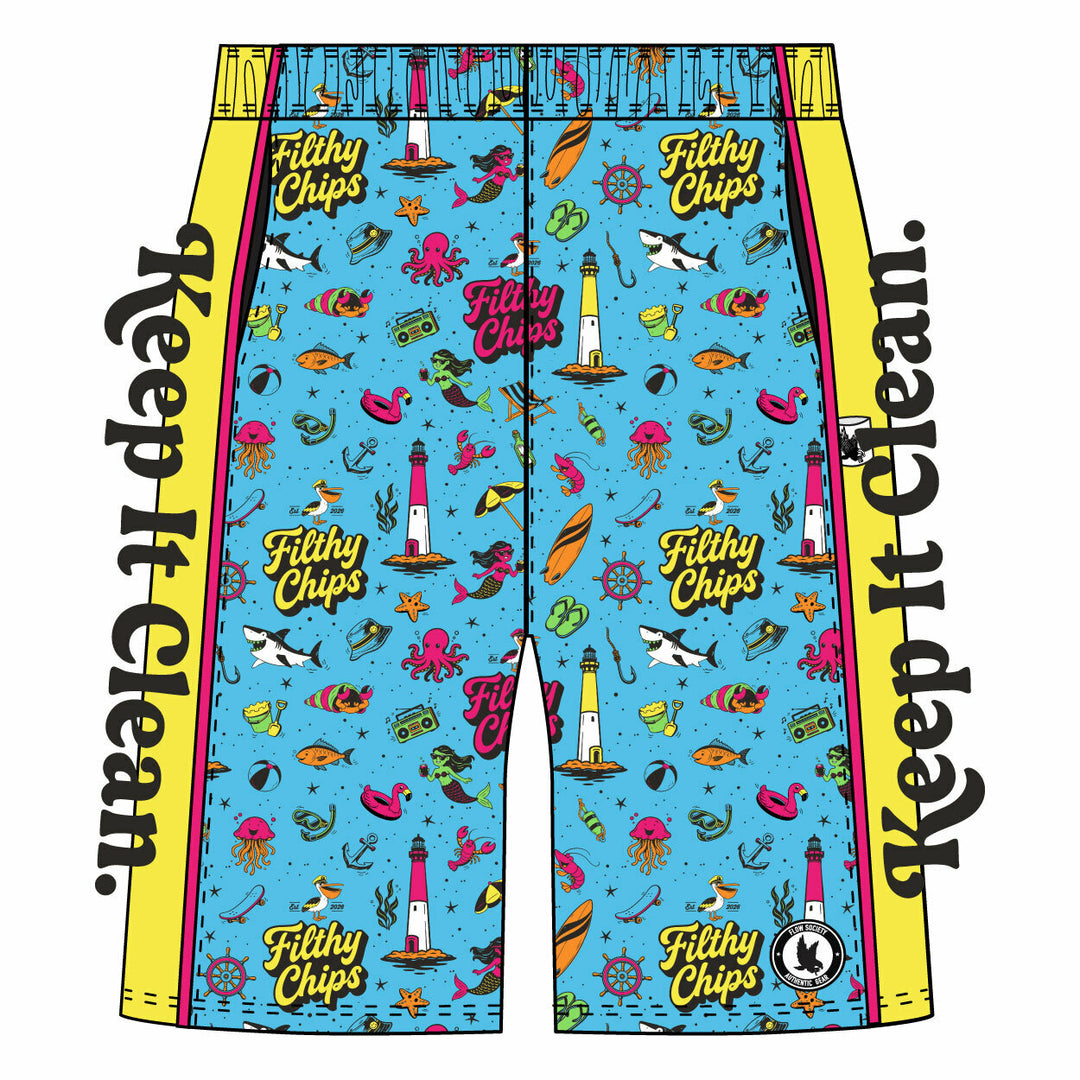 Youth & Adult Filthy Chips × Flow Society “Keep It Clean” Shorts - 2 lengths!