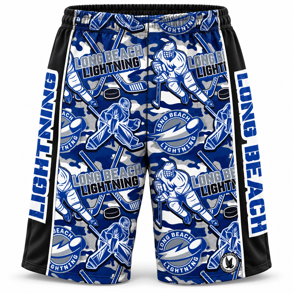 Boys & Mens Long Beach Lightning Hockey Camo Short - 2 lengths