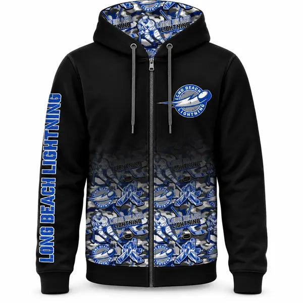 Youth & Adult Long Beach Lightning Hockey Camo Zip Up Hoodie